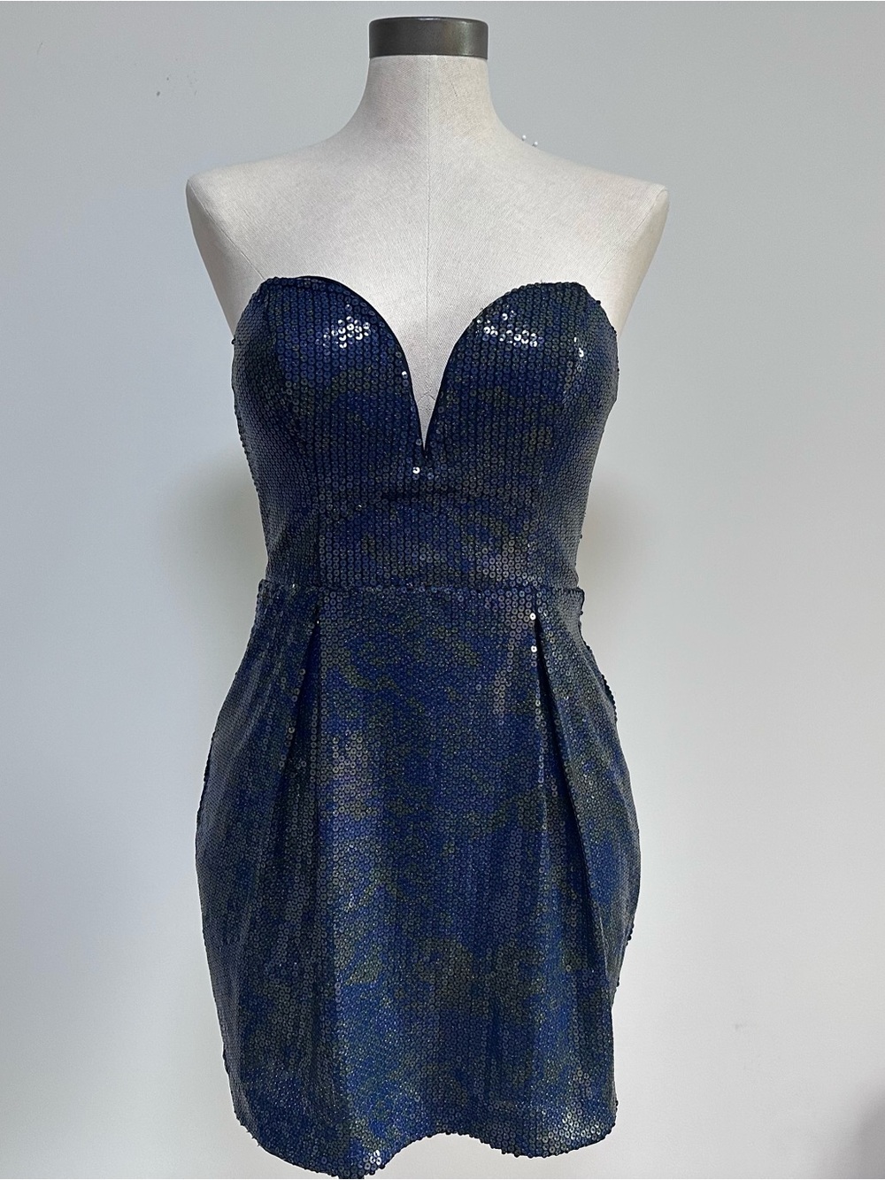 BEBE - Strapless Sequined Navy Blue Cocktail Dress